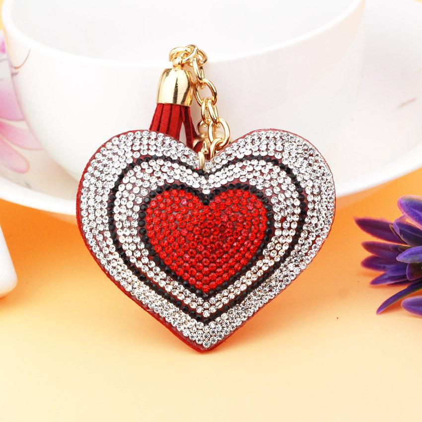 Wholesale Peach Heart Diamond Tassel Keychains